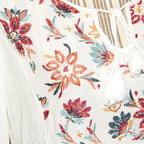 Forgotten Grace Embroidered Peasant Blouse White Gauze L - Picture 6 of 6